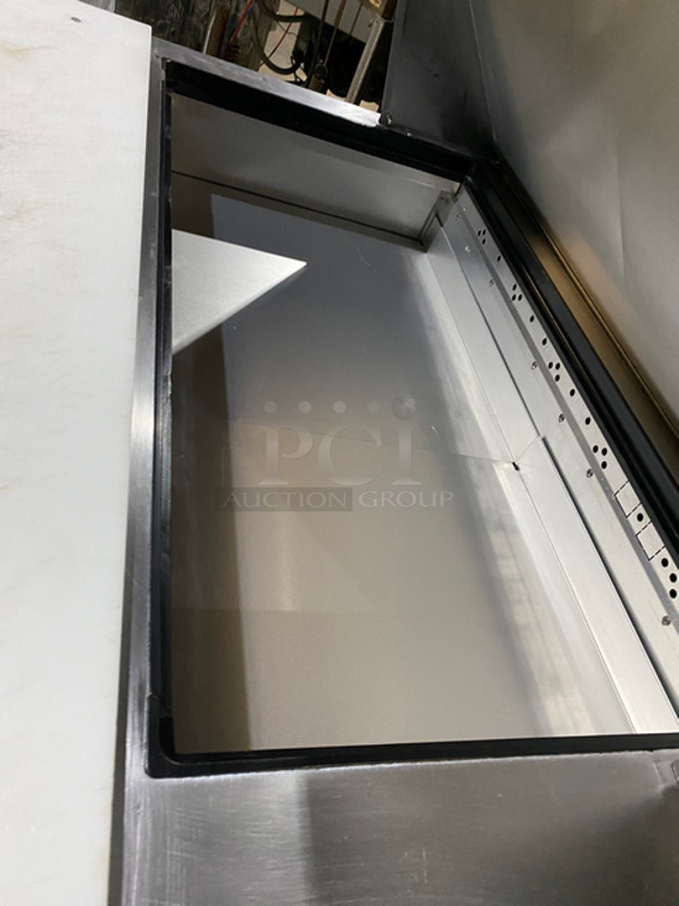 True Commercial Refrigerated Sandwich Prep Table! With Commercial Cutting Board! With 2 Door Storage Space Underneath! All Stainless Steel! On Casters! Model: TSSU4818MBHC SN: 9192478 115V 60HZ 1 Phase - Image 8 of 10