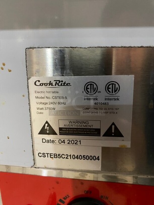 LATE MODEL! LIKE NEW! 2021 Cookrite Commercial Electric Powered 5 Well Steam Table! With Sneeze Guard! With Commercial Cutting Board! With Storage Space Underneath! All Stainless Steel! On Legs! Model: CSTEB5 SN: CSTEB5C2104050004 240V 1 Phase! Working When Removed! - Image 9 of 12