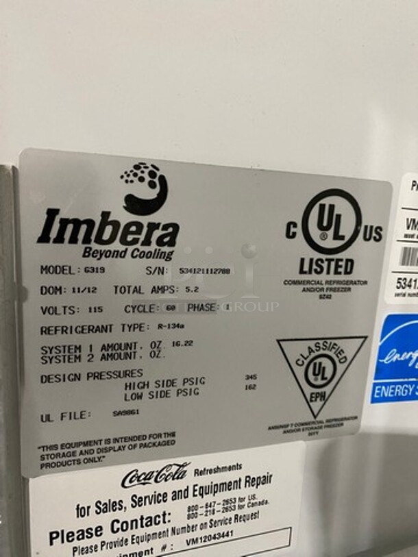 2012 Imbera Commercial Single Door Reach In Cooler Merchandiser! With View Through Door! Poly Drink Racks! WORKING WHEN REMOVED! Model: G319 SN: 534121112788 115V 60HZ 1 Phase - Image 6 of 10