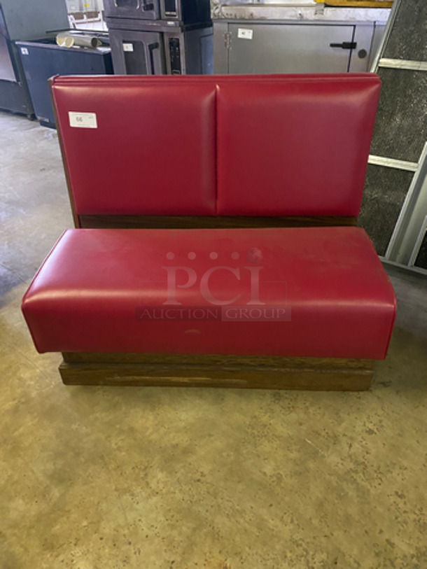 NEW! Single Sided Red Cushioned Booth Seat! With Wooden Outline! Perfect For Up Against The Wall! Can Be Connected To Any Of The Booths Listed!  - Image 1 of 7