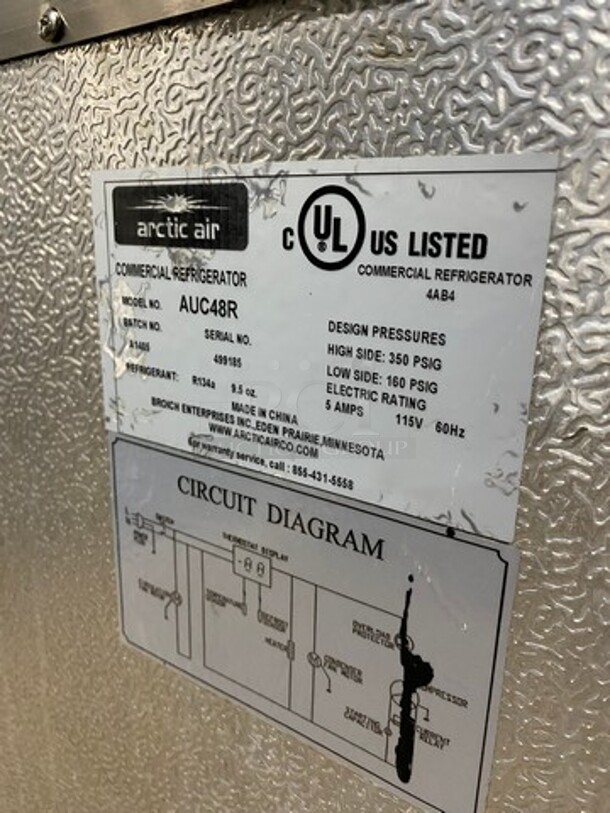 ARTIC AIR Commercial Stainless Steel 2 Door Undercounter Refrigerator! On Commercial Casters! Model AUC48R 115V/60Hz - Image 5 of 8