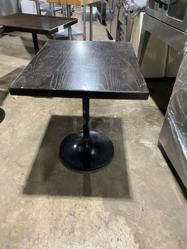 Brown Heavy Duty Solid Wood Tops Square Table! Black Metal Pedestal Style Base! 2x Your Bid! - Image 3 of 7