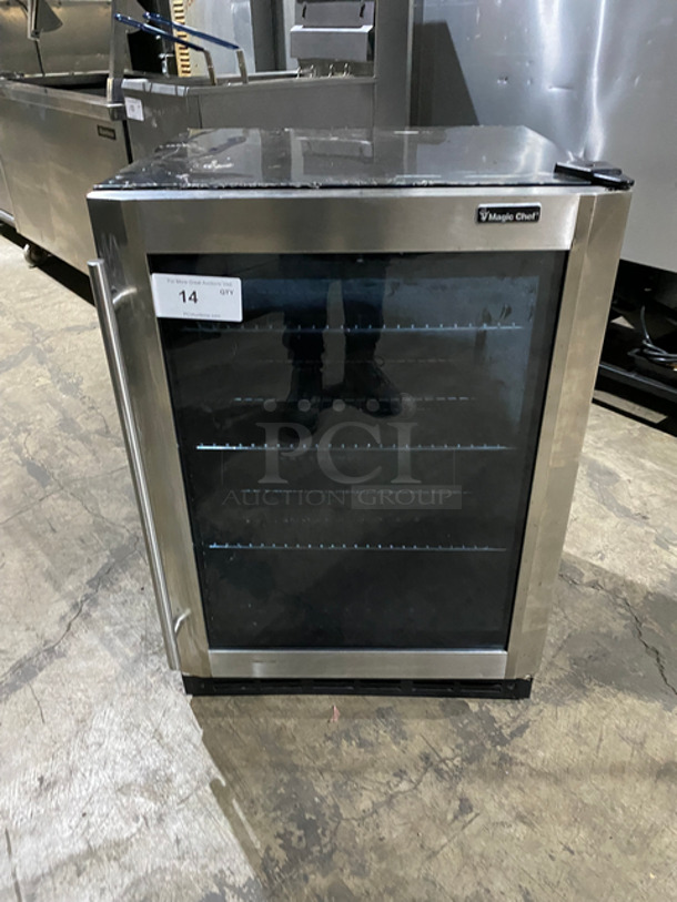 Magic Chef Commercial Refrigerated Countertop Single Door Mini Display Case Merchandiser! With View Through Door! With Metal Racks! All Stainless Steel! Model: HMBC58ST SN: THD1801HMBC58ST00445 115V
