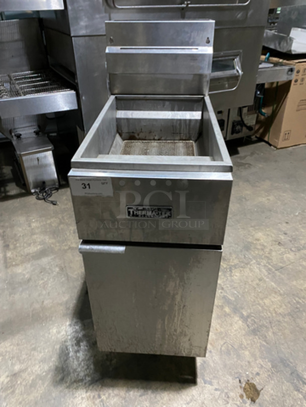 NICE! Therma Tek Commercial Natural Gas Powered Deep Fat Fryer! With Backsplash! All Stainless Steel! On Legs! Model: TFE40N SN: 11AC00211AEN