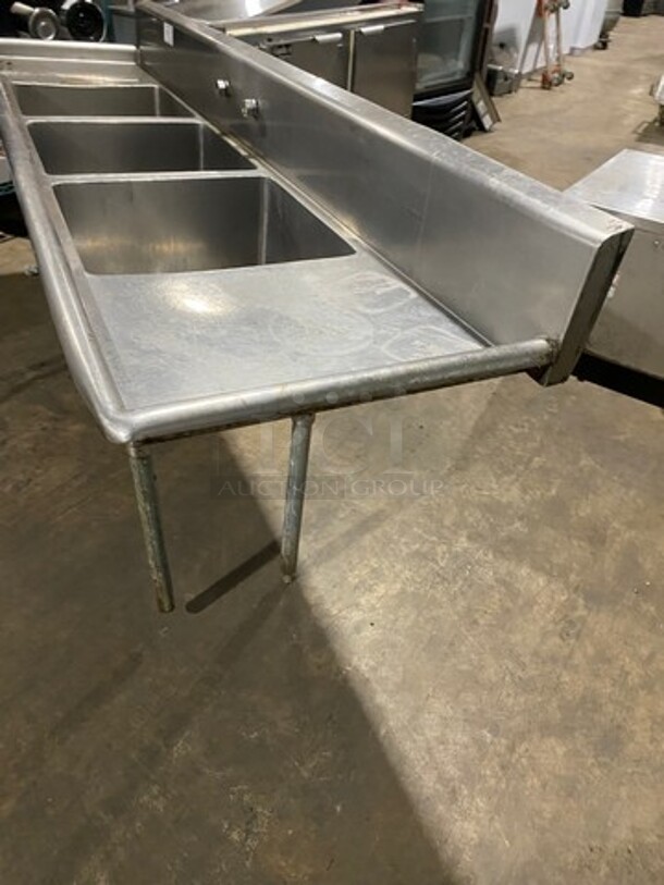 Commercial 3 Bay Dish Washing Sink! With Dual Side Drainboards! With Back Splash! All Stainless Steel! - Image 2 of 7