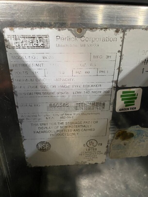 Perlick Commercial Under The Counter Beer Bottle Cooler! With Single Sliding Stainless Steel Top Door! Model: BC36 SN: 656585 115V 60HZ 1 Phase - Image 7 of 8