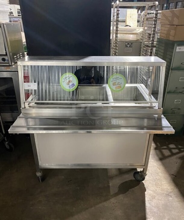 Atlas Metal Commercial Electric Powered 3 Well Steam Table! With Sneeze Guard! With Storage Space Underneath! All Stainless Steel! On Casters! WORKING WHEN REMOVED! Model: WIHDM3 SN: 338589 208V 1 Phase