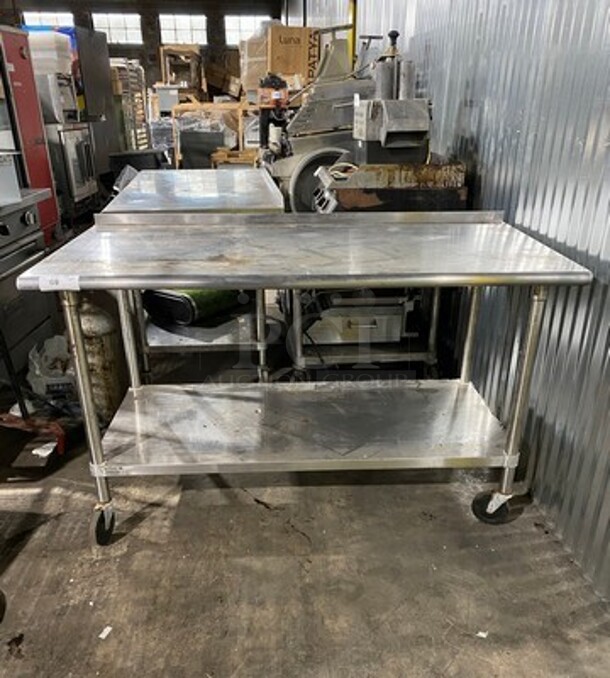 ALL Solid Stainless Steel Work Top/ Prep Table! With Back Splash! With Storage Space Underneath! On Casters! - Image 1 of 8
