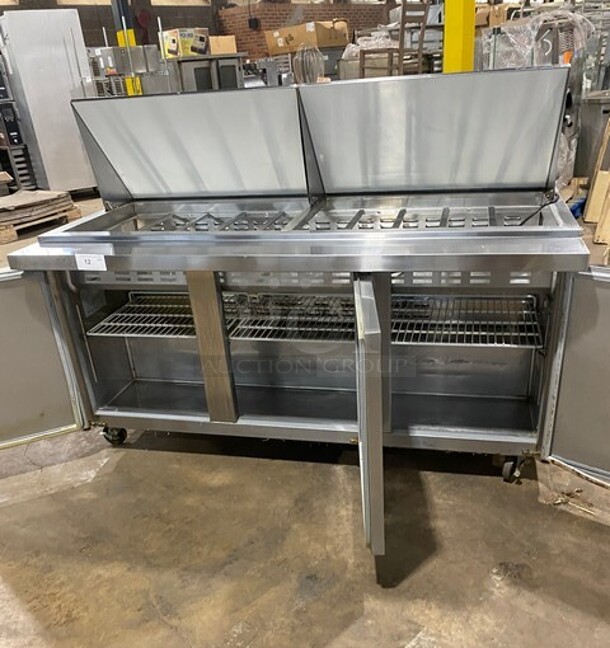 Late Model! Kelvinator Stainless Steel Commercial Mega Top Sandwich Prep Table! With 3 Doors Storage Space Underneath! On Casters! Working When Removed! MODEL KCMT70.30HC 115V - Image 5 of 10