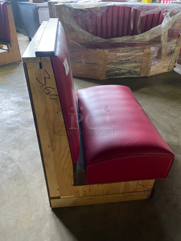 NEW! Single Sided Red Cushioned Booth Seat! With Wooden Outline! Perfect For Up Against The Wall! Can Be Connected To Any Of The Booths Listed! - Image 4 of 7