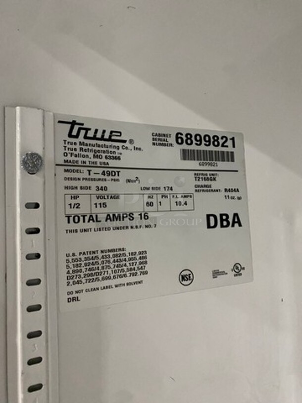 True Commercial 2 Door Half Cooler Half Freezer Combo Unit! With Poly Coated Racks! All Stainless Steel! On Casters! Model: T49DT SN: 6899821 115V 60HZ 1 Phase - Image 9 of 10