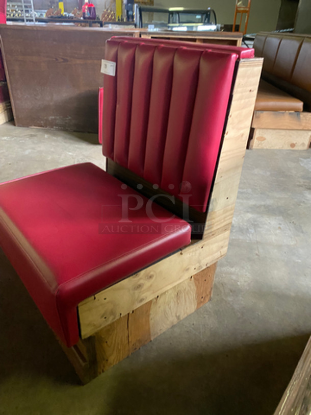 NEW! Single Sided Red Cushioned Booth Seat! With Wooden Outline! Perfect For Up Against The Wall! Can Be Connected To Any Of The Booths Listed! - Image 2 of 7
