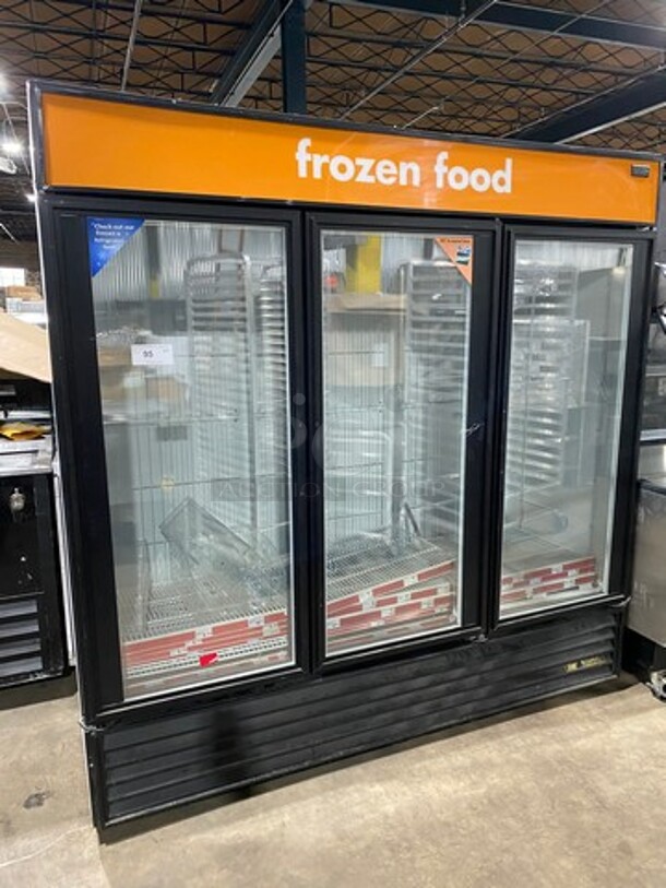 True Commercial 3 Door Reach In Freezer Merchandiser! With View Through Doors! With Poly Coated Racks! Model: GDM72F SN:7405399 115/208/230V 60HZ 1 Phase