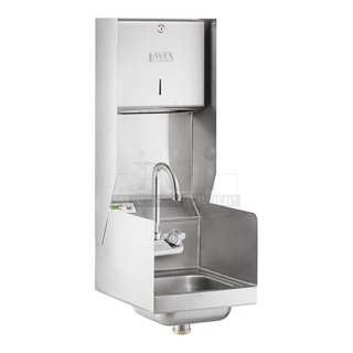 BRAND NEW SCRATCH & DENT! Regency 600HS12SPDST 12" x 16" Wall Mounted Hand Sink with Side Splashes and Top Mounted Paper Towel. 12x16x30-1/2