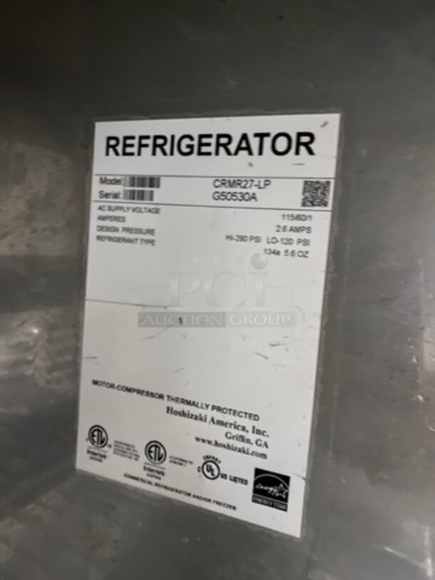 Hoshizaki Commercial Single Door Lowboy/Worktop Cooler! All Stainless Steel! Model: CRMR27LP SN: G50530A 115V 60HZ 1 Phase - Image 6 of 7