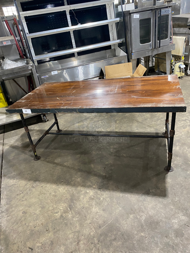 Wooden Top Rectangular Table! With Metal Base!
