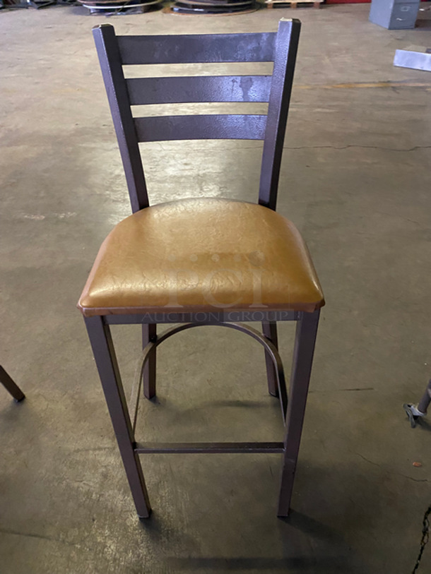 Green, Red, And Tan Bar Height Chairs! With Footrest! With Brown Metal Body! 3x Your Bid! - Image 4 of 6