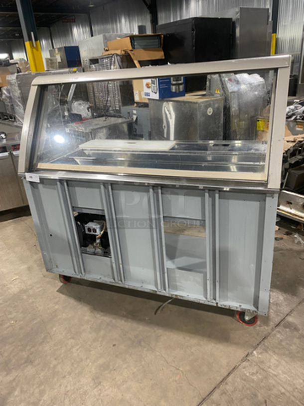 Duke Commercial Sandwich Prep Line Unit! With Slanted Front Glass! With Commercial Cutting Board! All Stainless Steel! On Casters! Model: SUBCPTC60M SN:07063219 120V 60HZ 1 Phase