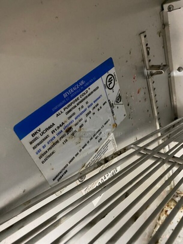 Beverage Air Commercial 2 Door Lowboy/ Worktop Cooler! Stainless Steel! On Casters! Model: UCR60A SN: 7004322 115V 60HZ 1 Phase - Image 7 of 8