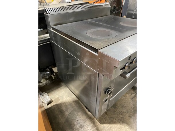 US Range Natural Gas Powered French Top Range! With Full Size Oven Underneath! All Stainless Steel! On Casters!  - Image 2 of 12