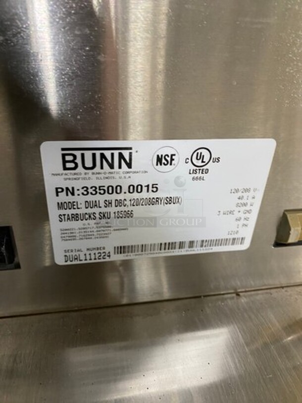 Bunn Commercial Countertop Dual Coffee Brewing Machine! All Stainless Steel! On Small Legs! Model: DUALSHDBC SN: DUAL111224 120/208V 60HZ 1 Phase - Image 7 of 7