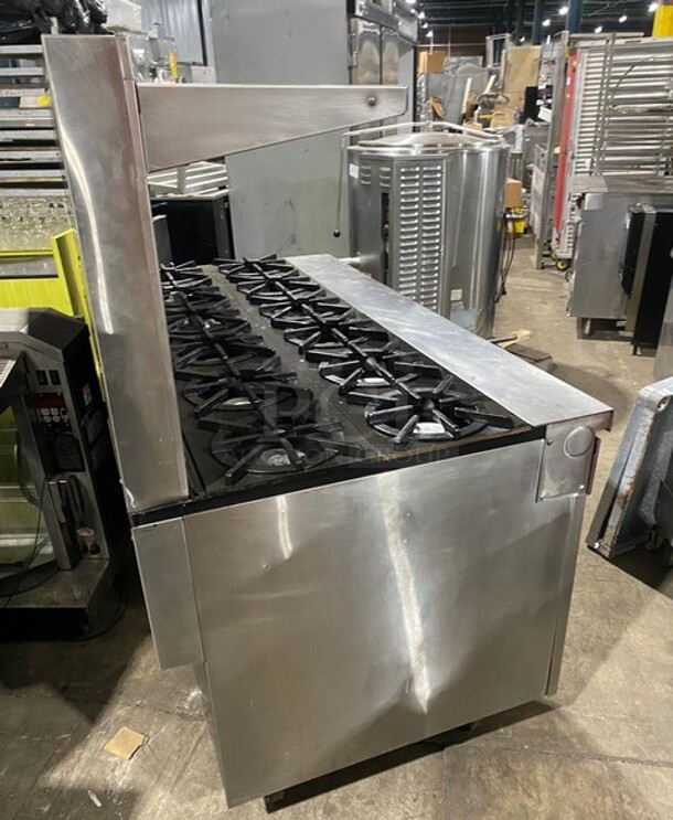 Southbend Commercial Natural Gas Powered 12 Burner Stove! With Raised Back Splash And Salamander Shelf! With 2 Full Size Oven Underneath! All Stainless Steel! On Casters! Working When Removed! - Image 3 of 10