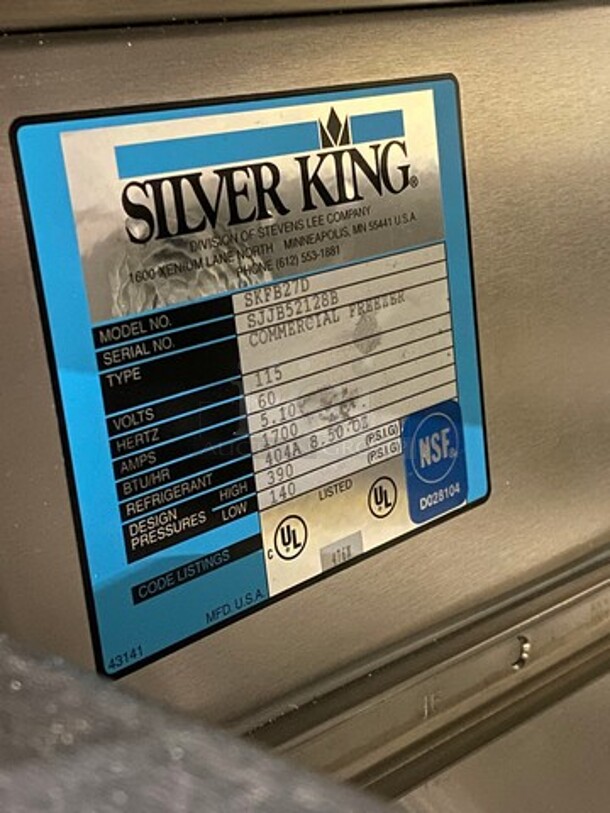 Silver King Commercial 2 Drawer Lowboy/Worktop Freezer! All Stainless Steel! Model: SKFB27D SN: SJJB52128B 115V - Image 7 of 8