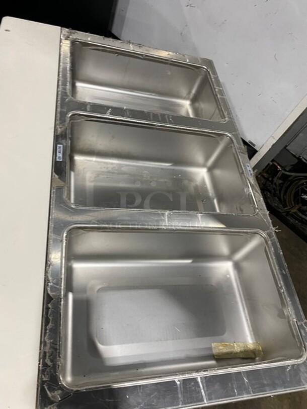 NEW! NEVER USED! Duke Commercial Electric Powered 3 Well Steam Table! With Storage Space Underneath! With Commercial Cutting Board! All Stainless Steel! On Casters! Model: E303M SN: 03041770! 208V 3 Phase! - Image 5 of 9