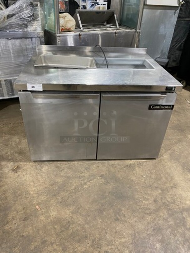 Continental Commercial Refrigerated Sandwich Prep Table! With 2 Door Underneath Storage Space! All Stainless Steel! Model: SW4812 SN: 15742637 115V 60HZ 1 Phase