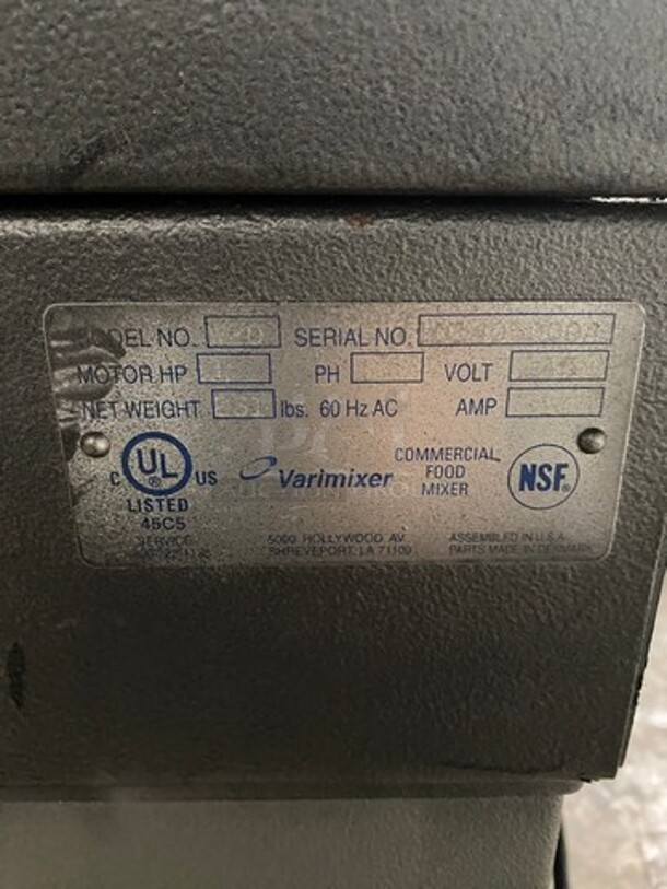 Welbilt Varimixer Commercial 20 Qt Planetary Mixer! Model: W20 SN: 1014050004 115V 60HZ 1 Phase - Image 11 of 12