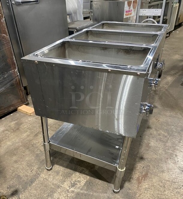 USR Cookline Stainless Steel Commercial Gas Powered 3 Bay Steam Table With Shelf Under! MODEL GST3 SN:200765034  - Image 3 of 11