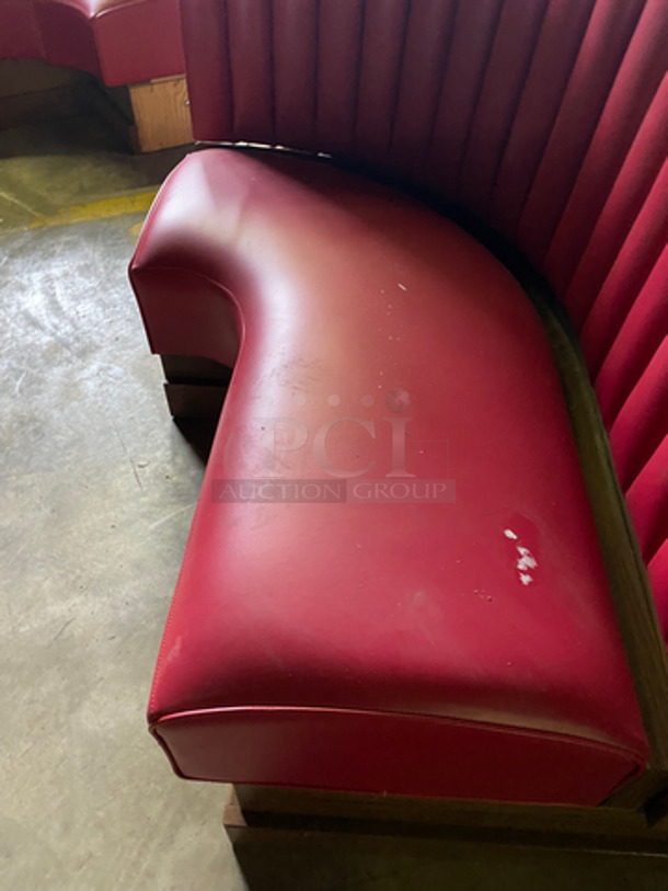 NEW! Single Sided Curved Red Cushioned Booth Seats! With Wooden Outline! Perfect For In The Corner Placement! 7x Your Bid! Can Be Connected With Any Booths Listed! - Image 5 of 7