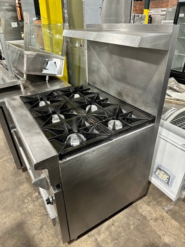 Wolf Commercial Natural Gas Powered 6 Burner Stove! With Raised Back Splash And Salamander Shelf! With Oven Underneath! All Stainless Steel! On Legs! - Image 2 of 10