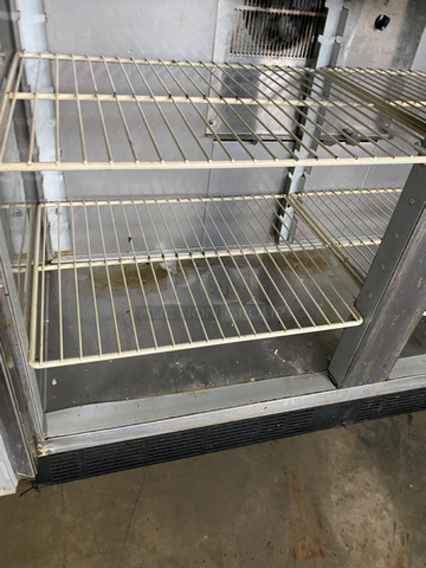 Duke Commercial 2 Door Worktop/ Lowboy Cooler! With Poly Coated Racks! With Backsplash! Stainless Steel With Wooden Pattern Body! Model: RUF-48M SN: 05070700 120V 60HZ 1 Phase - Image 6 of 9