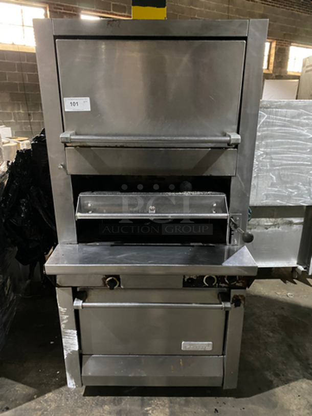 Garland Commercial Natural Gas Powered Upright Double Oven Char Broiler Grill! All Stainless Steel!