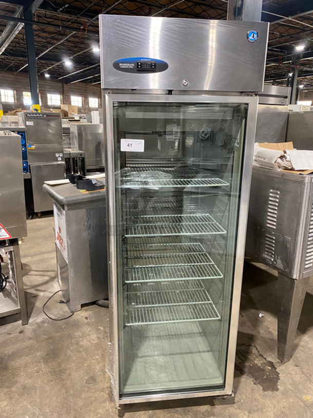 Hoshizaki Commercial Single Door Reach In Cooler! With View Through Door! Poly Coated Racks! Stainless Steel Body! On Casters! Model: CR1BFGYCR SN: E70099H 115V 60HZ 1 Phase