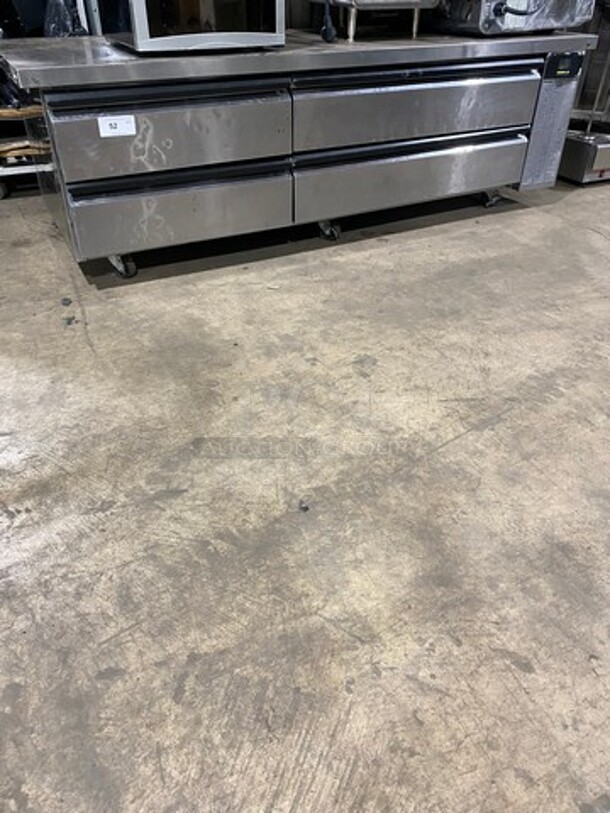 Silver King Commercial Refrigerated Chef Base! With 4 Drawer Storage Space! All Stainless Steel! On Casters! Model: SKRCB84H SN: SAJE68785A 115V 60HZ 1 Phase