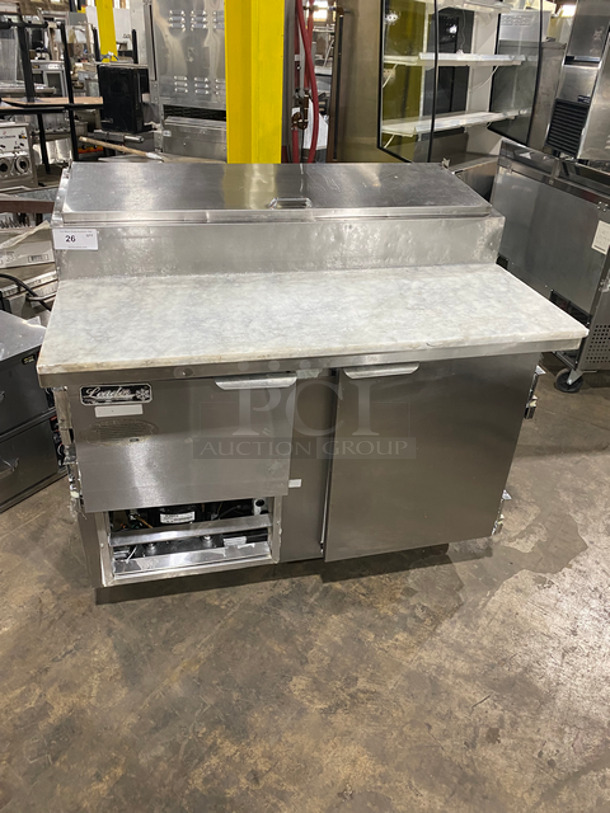 Leader Commercial Refrigerated Pizza Prep Table! With 2 Door Underneath Storage Space! With Marble Top Cutting Board! All Stainless Steel Body! On Casters! Model: ESPT48 SN: NO02M1431 115V 60HZ 1 Phase