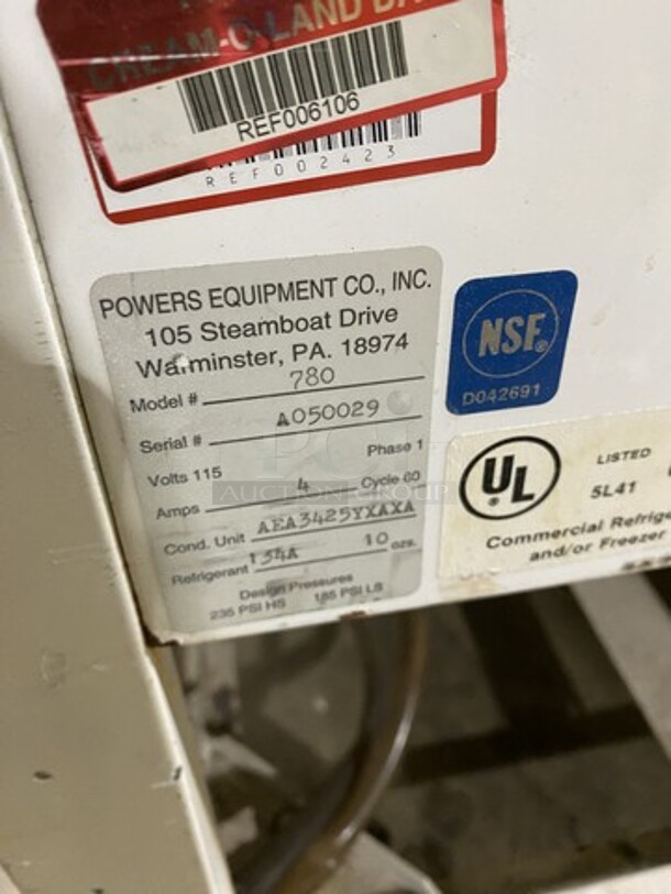 Powers Refrigerated Air Forced Milk Cooler! Model 780 Serial A050029! 115V 1 Phase! On Casters!  - Image 6 of 7