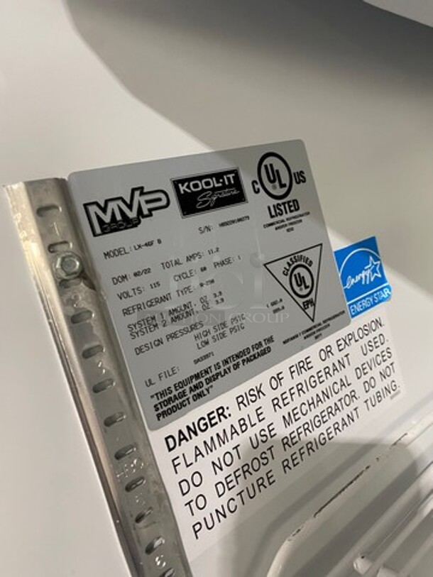 NICE! NEW! SCRATCH-N-DENT! LATE MODEL! 2022 Kool It Commercial 2 Door Reach In Freezer Merchandiser! With View Through Doors! With Poly Coated Racks! Left Side Outer Glass Is Shattered! Model: LX46FB SN: H89220100279 115V 60HZ 1 Phase - Image 8 of 9