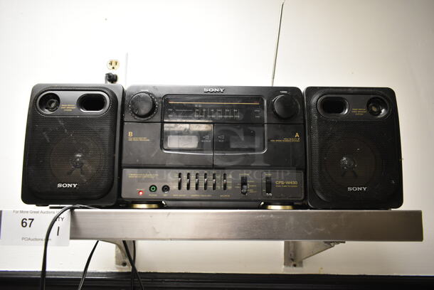 Stainless Steel Wall Mount Shelf w/ Sony CFS-W430 Radio Cassette Corder. BUYER MUST REMOVE. (kitchen) - Image 1 of 7
