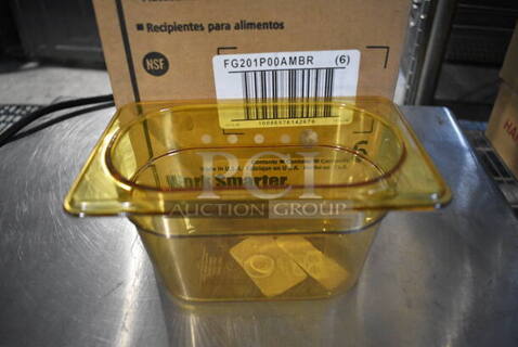 12 Boxes of 6 BRAND NEW! Rubbermaid FG201P00AMBR Amber Poly 1/9 Size Drop In Bins. 1/9x4. 12 Times Your Bid!