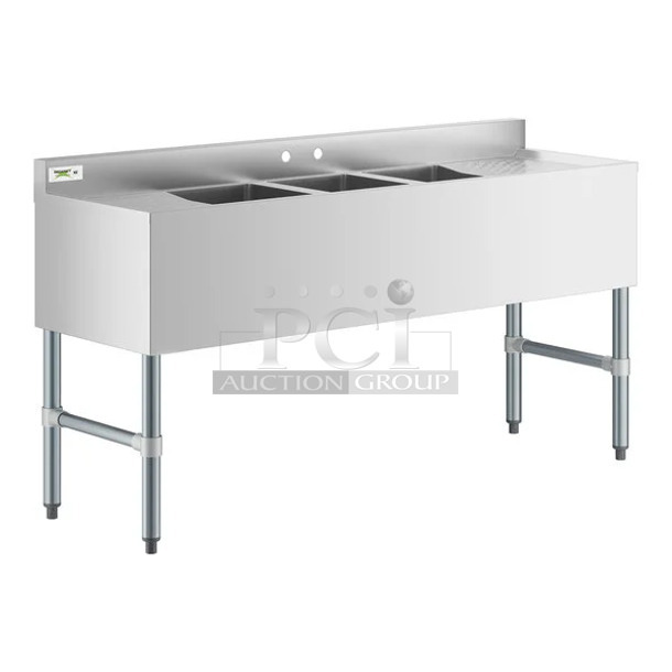 BRAND NEW SCRATCH AND DENT! Regency 600B31014213 3 Bowl Underbar Sink with Two Drainboards - 60" x 18 3/4". May Be Missing Pieces. - Image 1 of 3