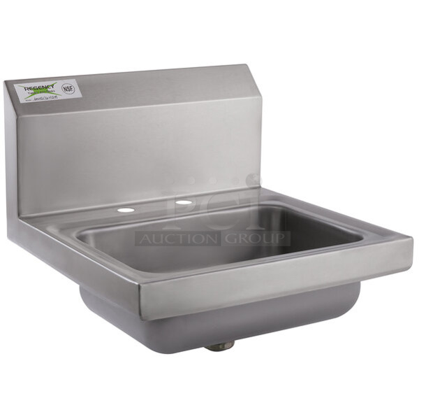BRAND NEW SCRATCH AND DENT! Regency 600HS172HDN Stainless Steel 17" x 17" Wall Mounted Hand Sink with 4" Centers for Deck Mounted Faucet - Image 1 of 5