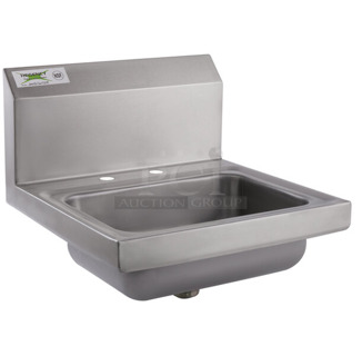 BRAND NEW SCRATCH AND DENT! Regency 600HS172HDN Stainless Steel 17" x 17" Wall Mounted Hand Sink with 4" Centers for Deck Mounted Faucet