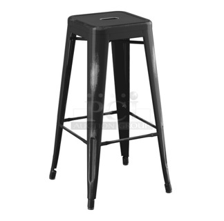 2 BRAND NEW SCRATCH AND DENT! Lancaster Table & Seating 164BMBKLSBKD Alloy Series Distressed Black Outdoor Backless Barstool. 2 Times Your Bid!