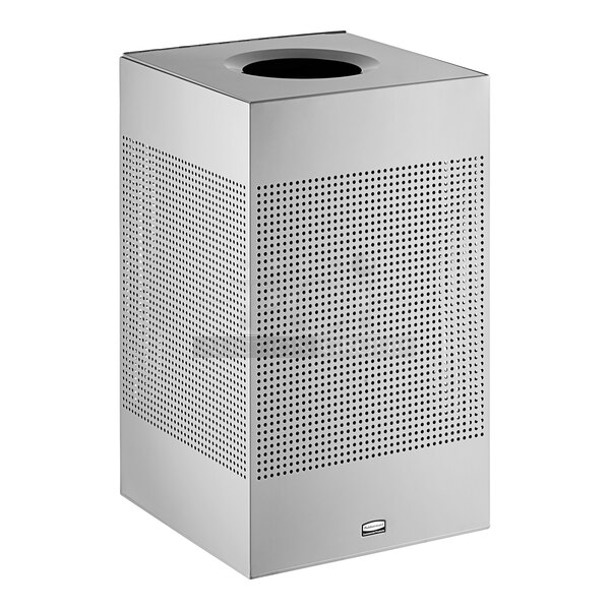 BRAND NEW SCRATCH AND DENT! Rubbermaid 690SC18EPLSM Silhouettes Metallic Silver Steel Designer Square Waste Receptacle - 20 Gallon - Image 1 of 6