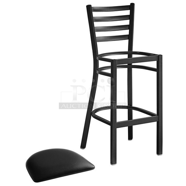 2 BRAND NEW SCRATCH AND DENT! Lancaster Table & Seating 164BMTLADFR Black Metal Bar Height Chair Frames. No Cushion. 2 Times Your Bid! - Item #1113243