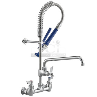 BRAND NEW SCRATCH AND DENT! Waterloo 750PRWL812 1.15 GPM Low Profile Wall-Mounted Pre-Rinse Faucet with 8" Centers and 12" Add-On Faucet
