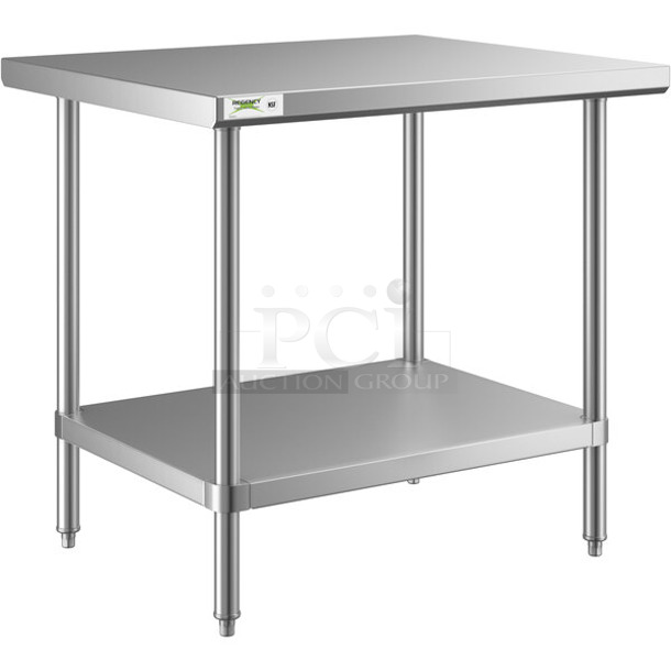 BRAND NEW SCRATCH AND DENT! Regency 600TA3036S 30" x 36" All 18-Gauge 430 Stainless Steel Commercial Work Table with Undershelf. May Be Missing Pieces. - Image 1 of 3